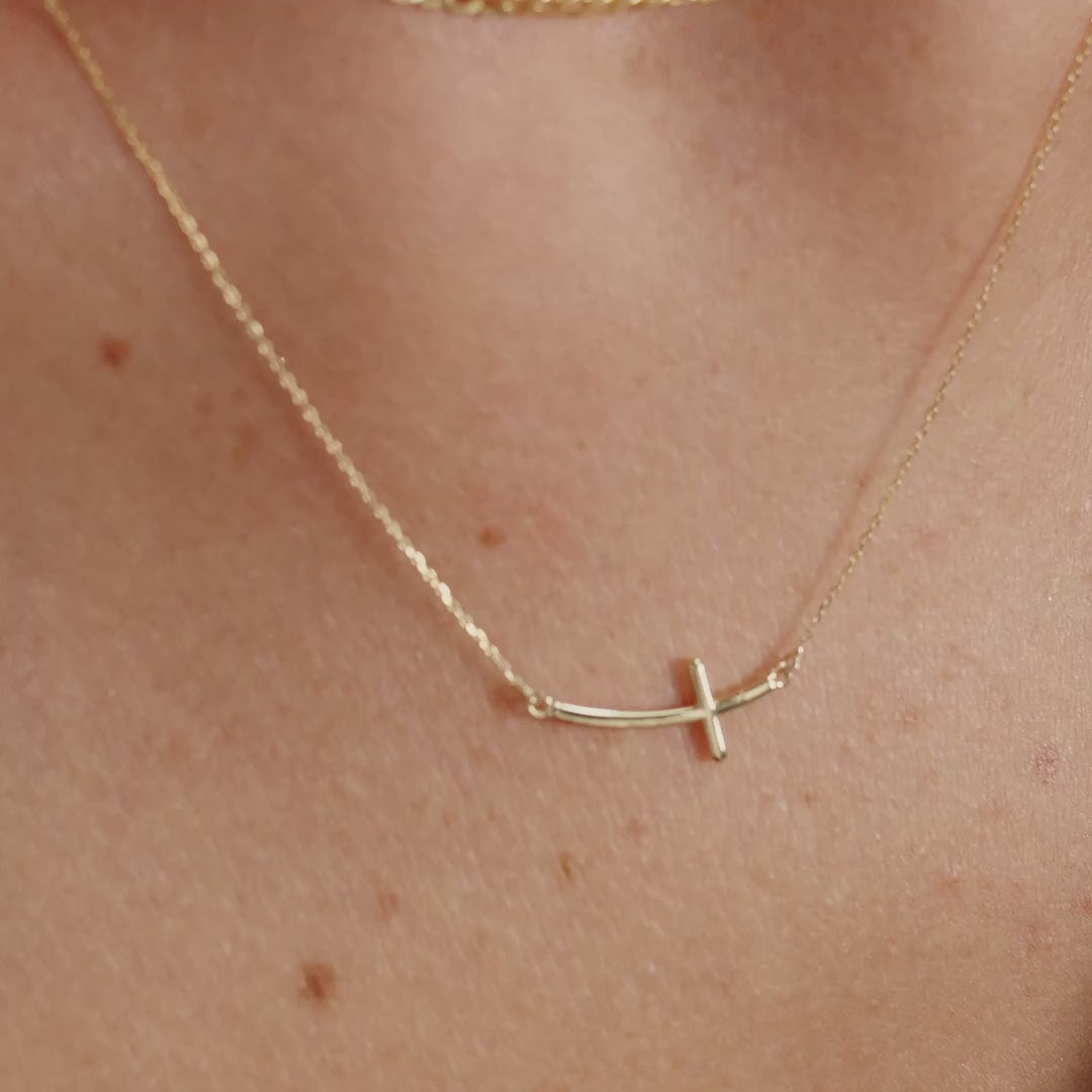 Sideways Curved Cross Necklace