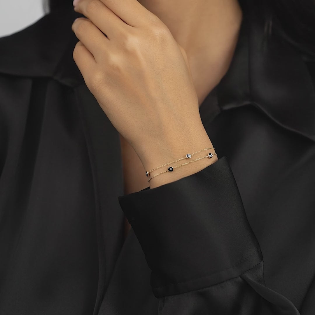 Double Strand Evil Eye Station Bracelet