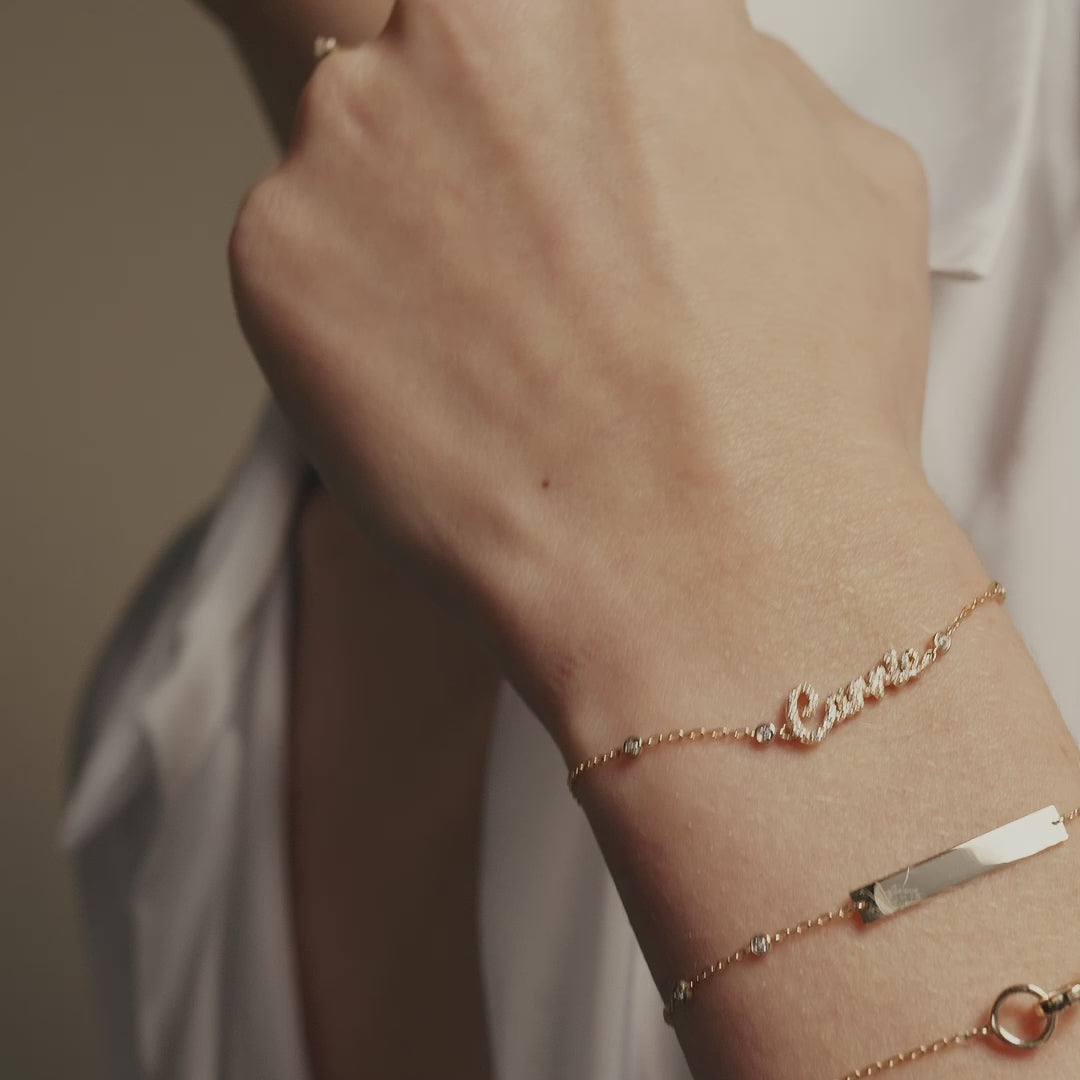 Engravable Bezel Diamond Station Bracelet