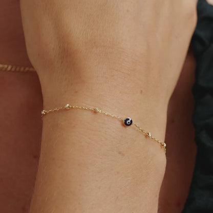 Bead Chain Evil Eye Bracelet in 14K Solid Gold