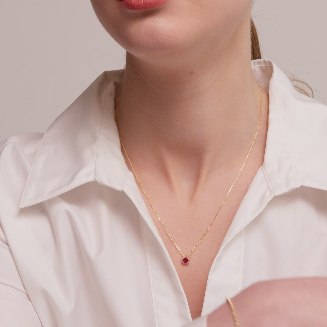 Diamond & Ruby Frame Pendant Necklace