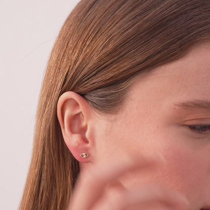 Boucles d'oreilles clous avec œil maléfique en diamant, en or 14 carats