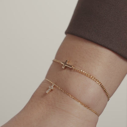 Tiny Cross Bracelet in 14k Solid Gold