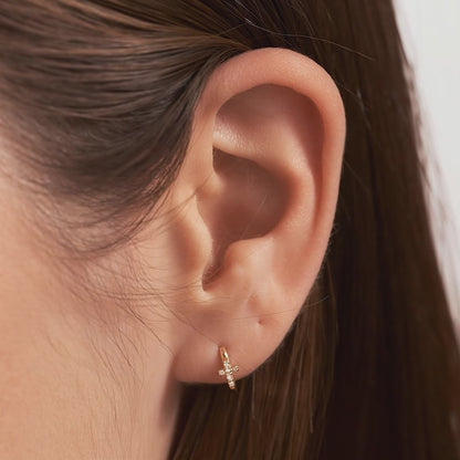 Mini Diamond Cross Hoop Earrings