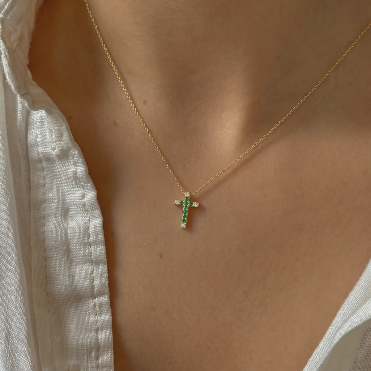 Birthstone and Diamond Cross Necklace