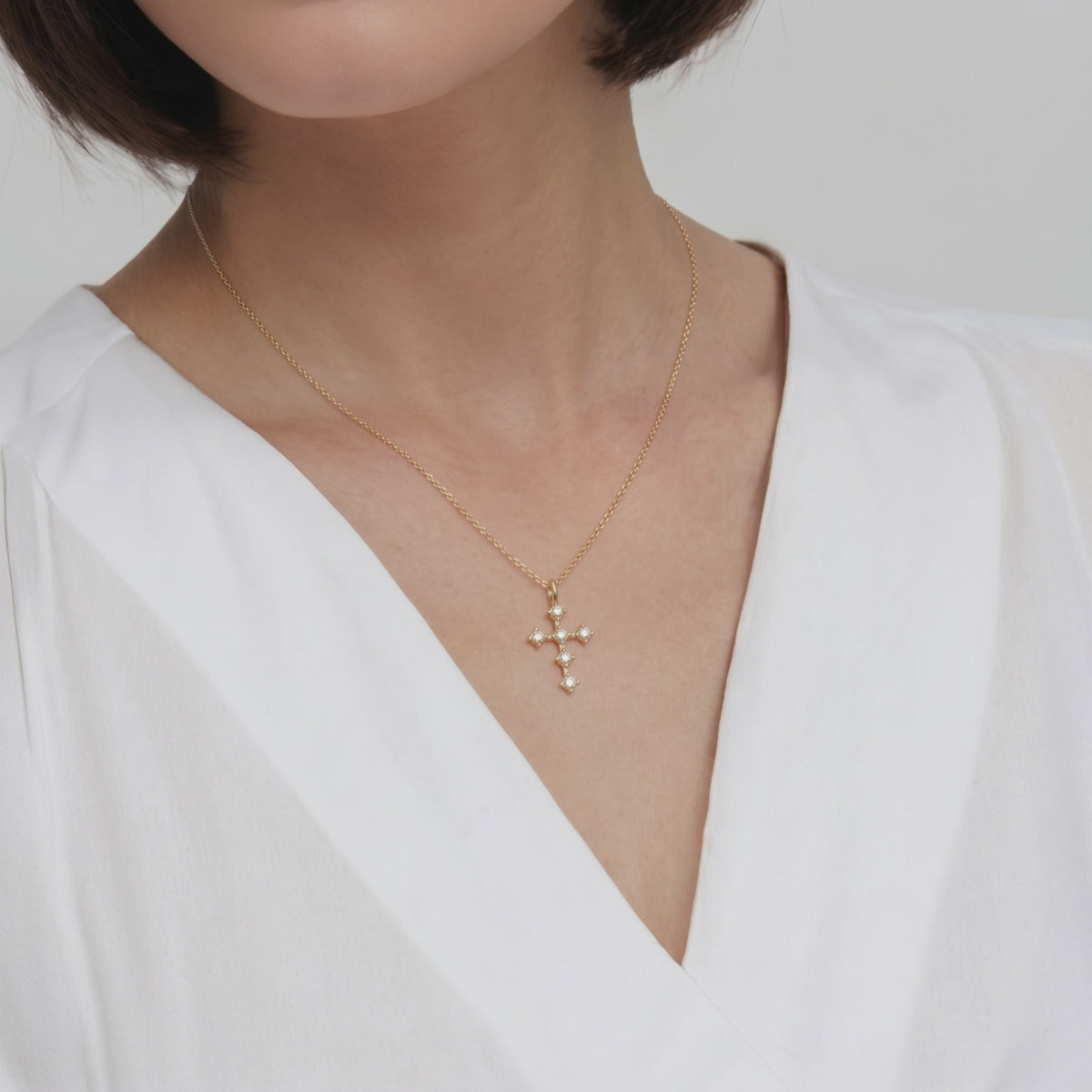Dainty Small Diamond Cross Pendant Necklace