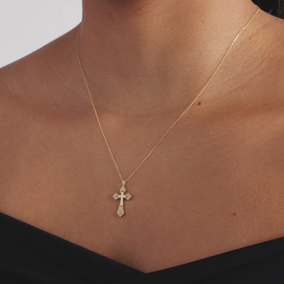 Gothic Cross Necklace for Women in 14k Solid Gold - Diamond ...