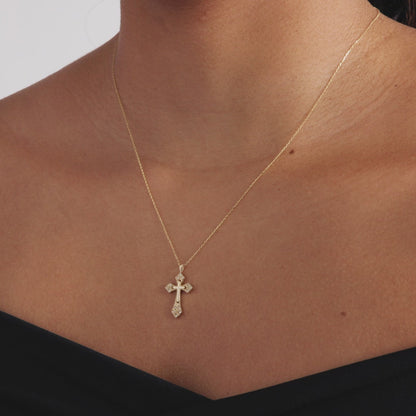 Diamond Gothic Cross Necklace in 14K Solid Gold