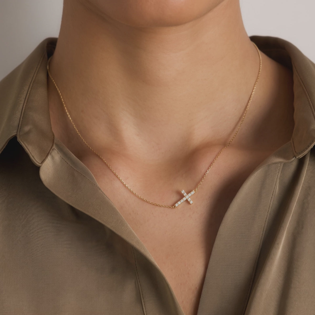 Diamond Sideways Cross Necklace