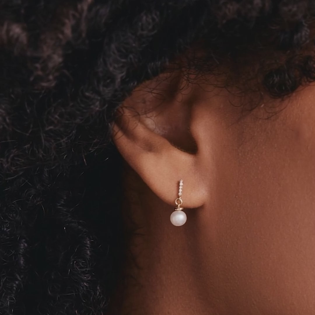 Diamond and Pearl Drop Earrings