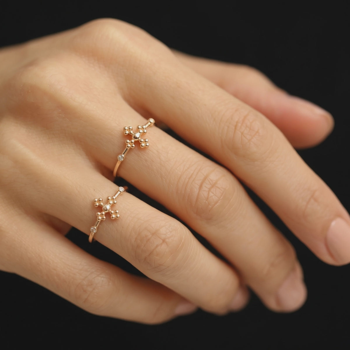 Diamond Beaded Cross Ring