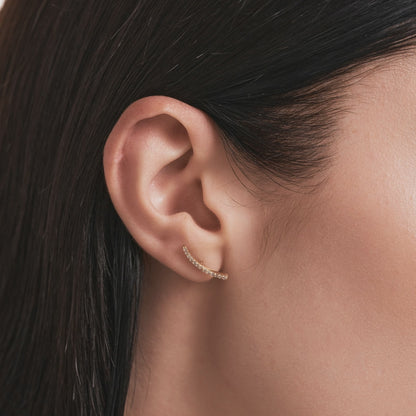 Dainty Curved Bar Diamond Stud Earrings