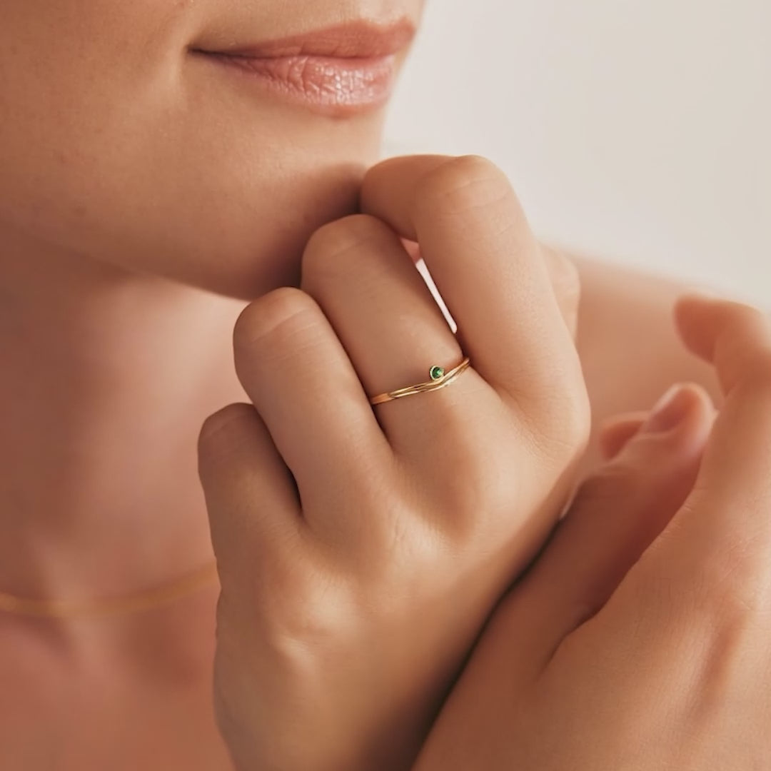 Emerald Solitaire Wishbone Ring