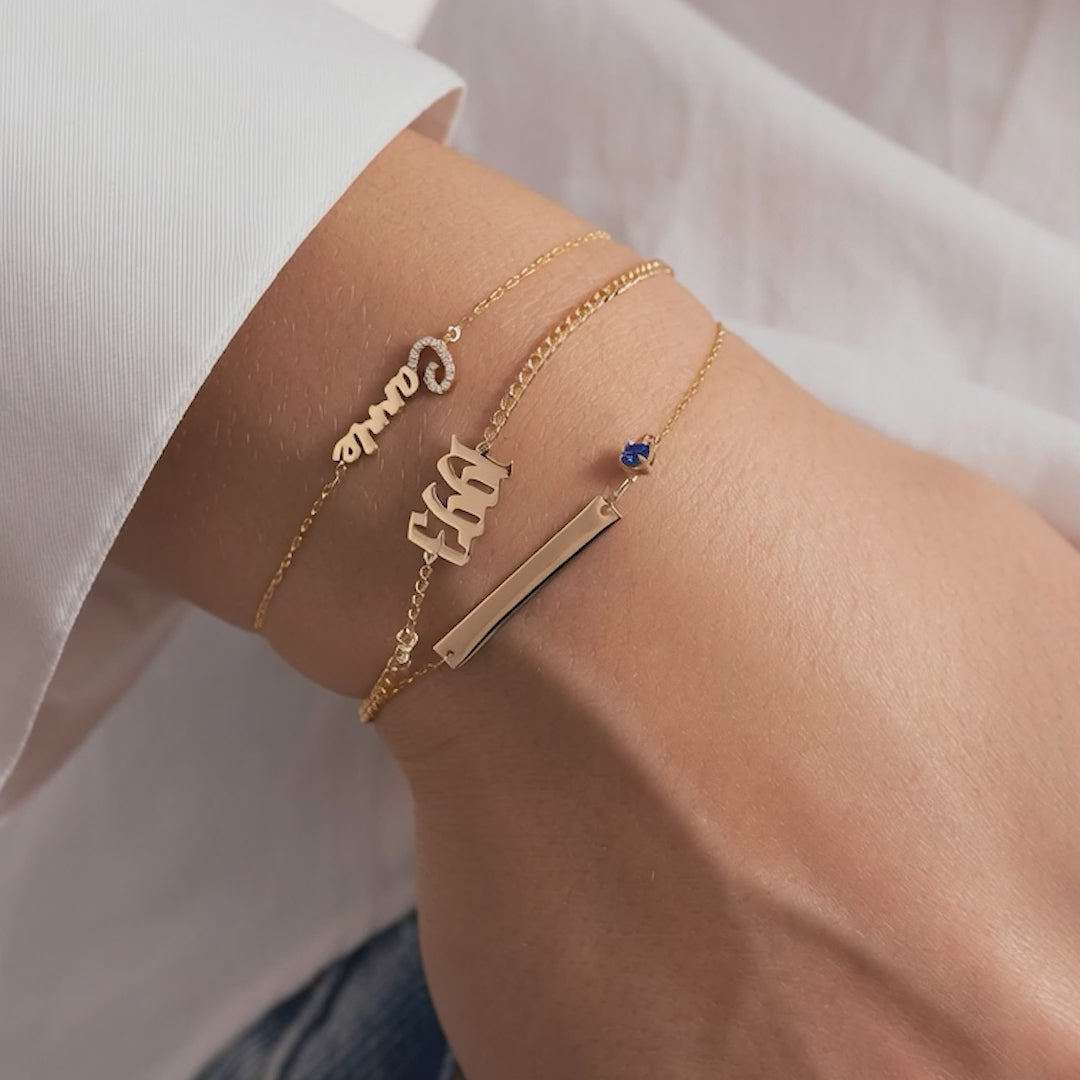 Engravable Bar Birthstone Charm Bracelet
