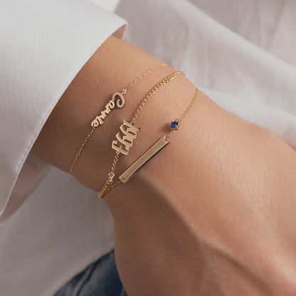Engravable Bar Birthstone Charm Bracelet