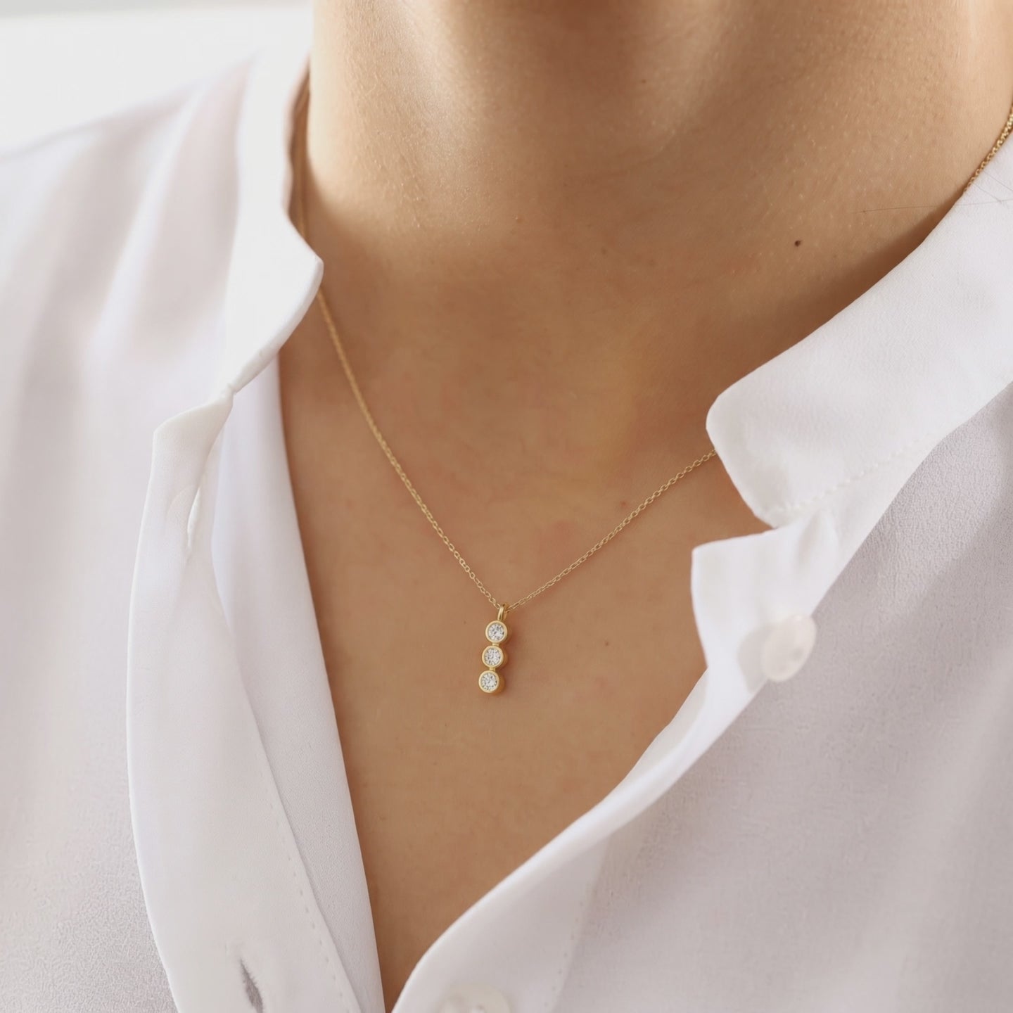 Diamond Three Stone Bezel Necklace