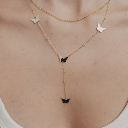 Butterfly Y-Necklace with Diamond in 14k Solid Gold