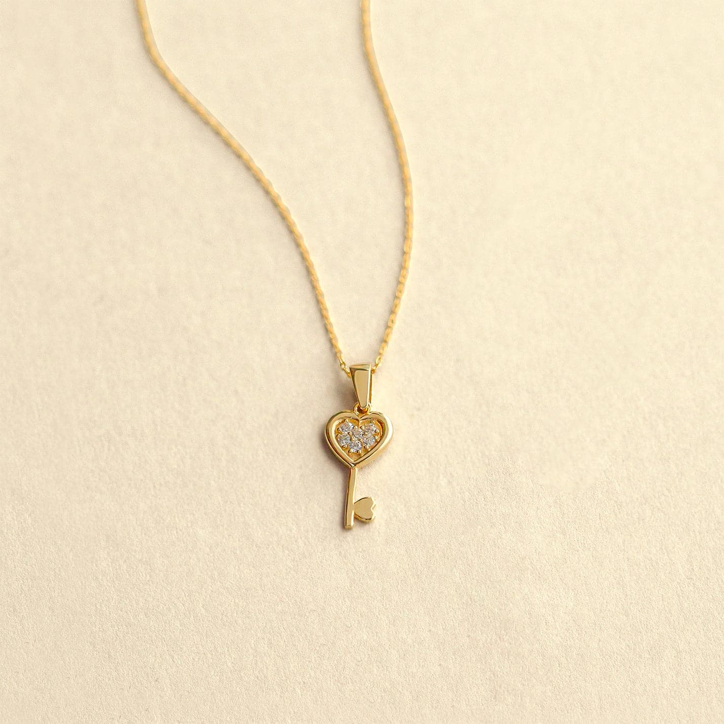 Heart Shaped Key Necklace in 14k Solid Gold - Gelin Diamond
