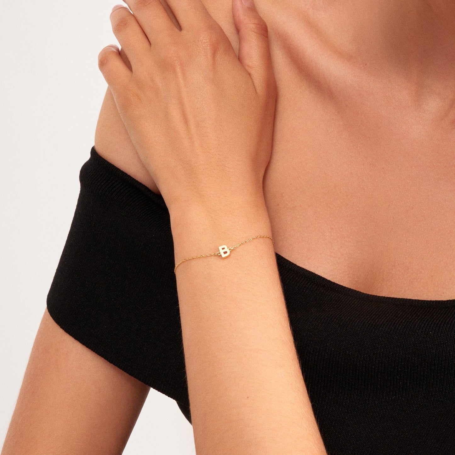 Initial Bracelets in 14K Solid Gold, Adjustable