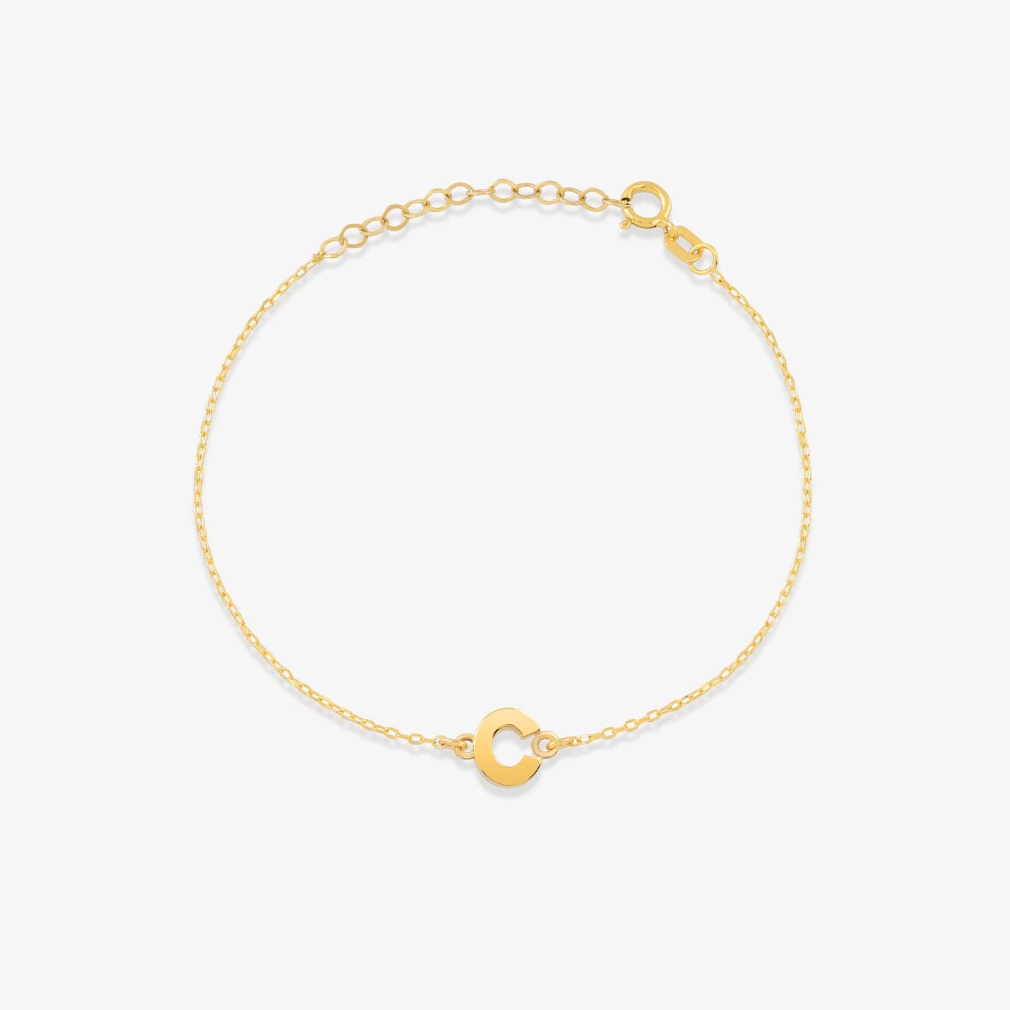 Initial Bracelets in 14K Solid Gold, Adjustable