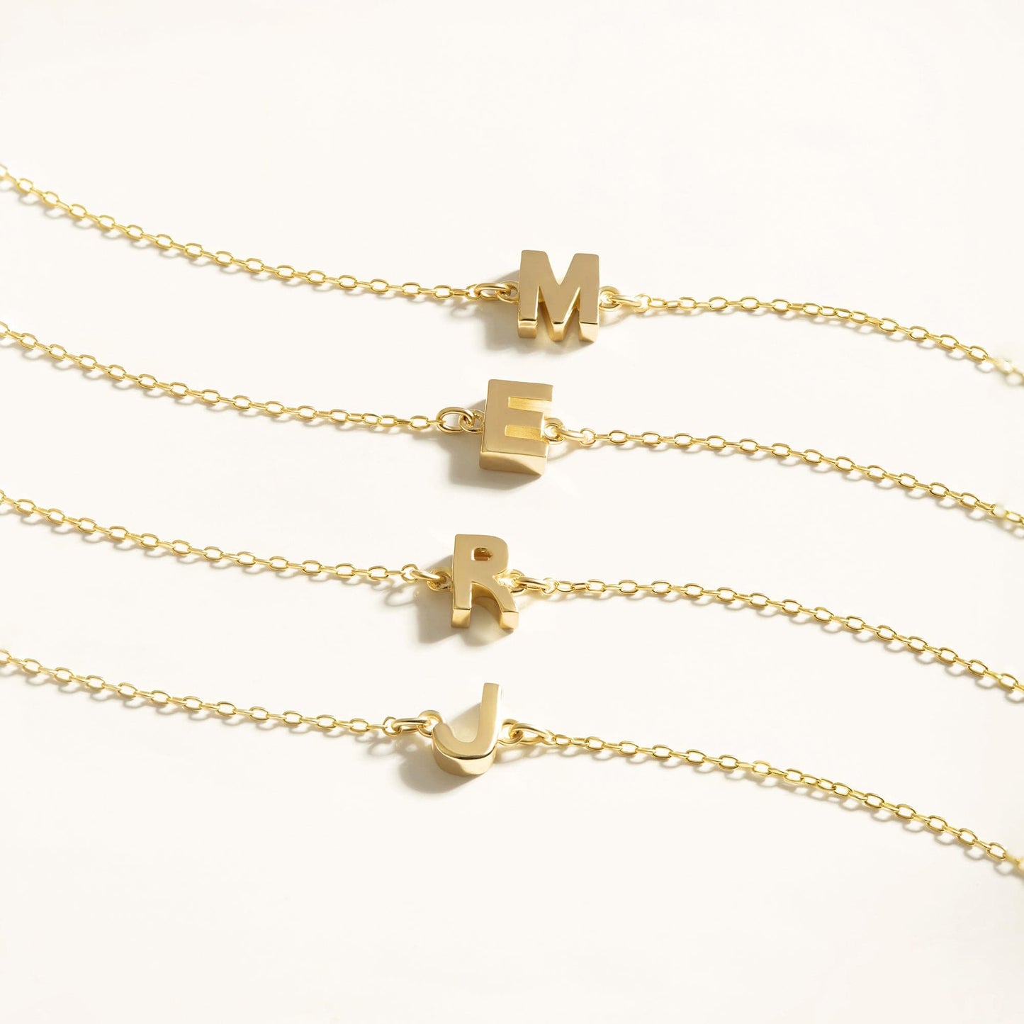 Initial Bracelets in 14K Solid Gold, Adjustable