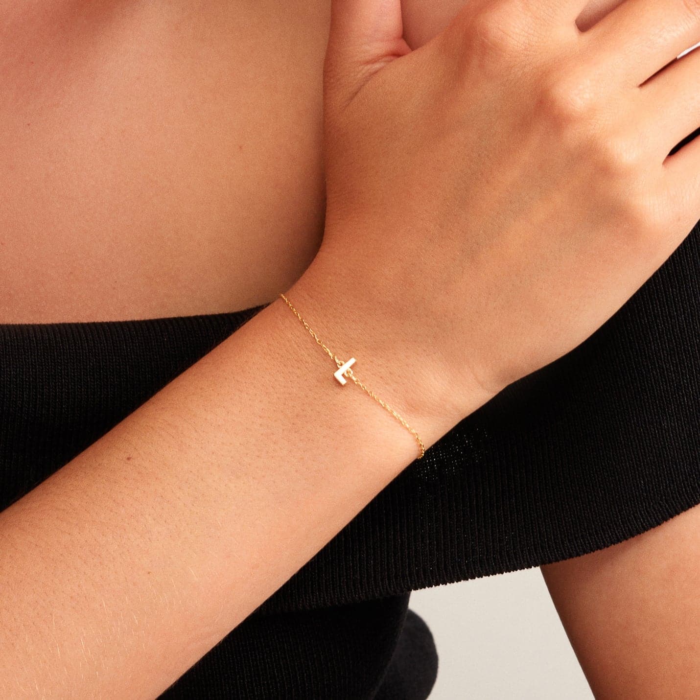 Initial Bracelets in 14K Solid Gold, Adjustable