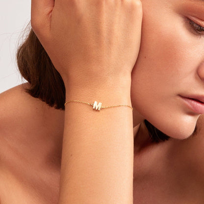 Initial Bracelets in 14K Solid Gold, Adjustable