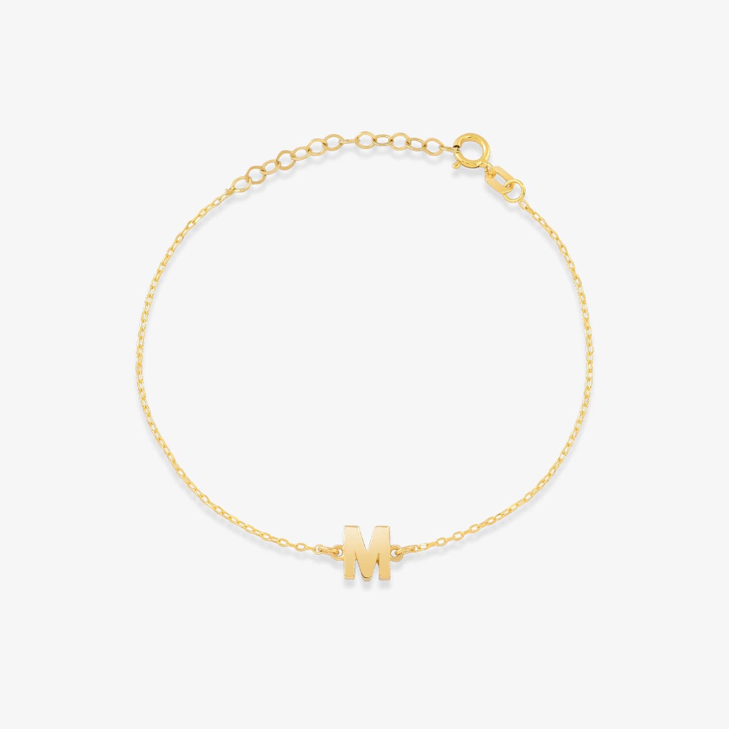 Initial Bracelets in 14K Solid Gold, Adjustable