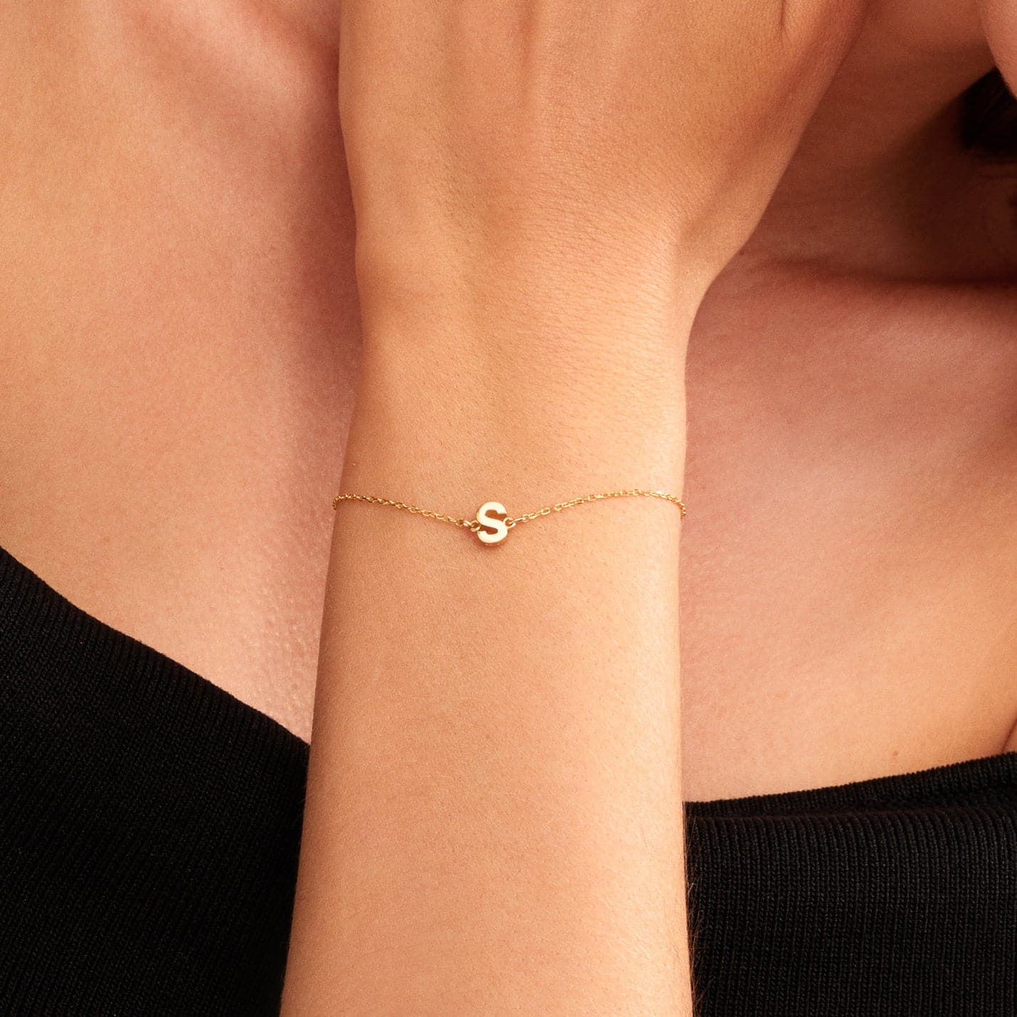 Initial Bracelets in 14K Solid Gold, Adjustable