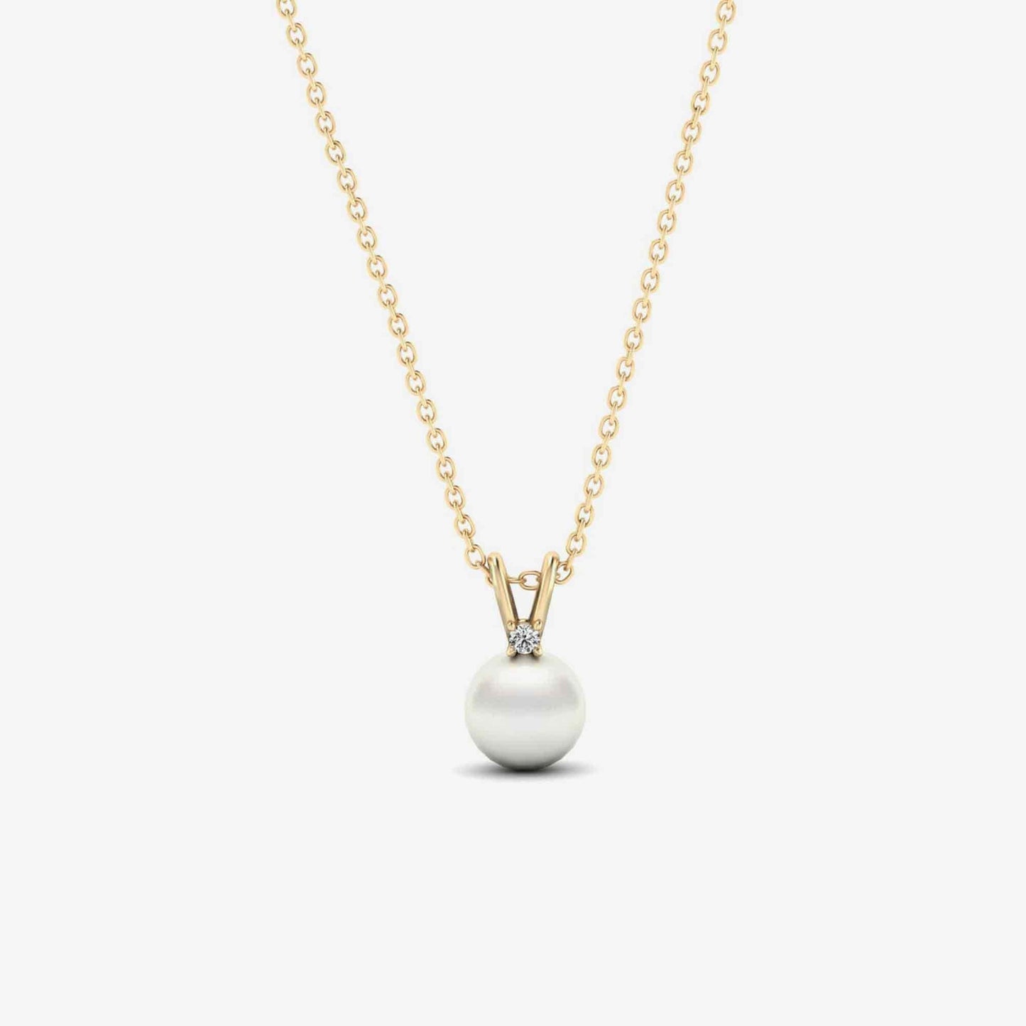 Diamond and Freshwater Cultered Pearl Pendant Necklace in 14K White Gold ((1/16 ct. tw. diamond and 8 mm pearl size)