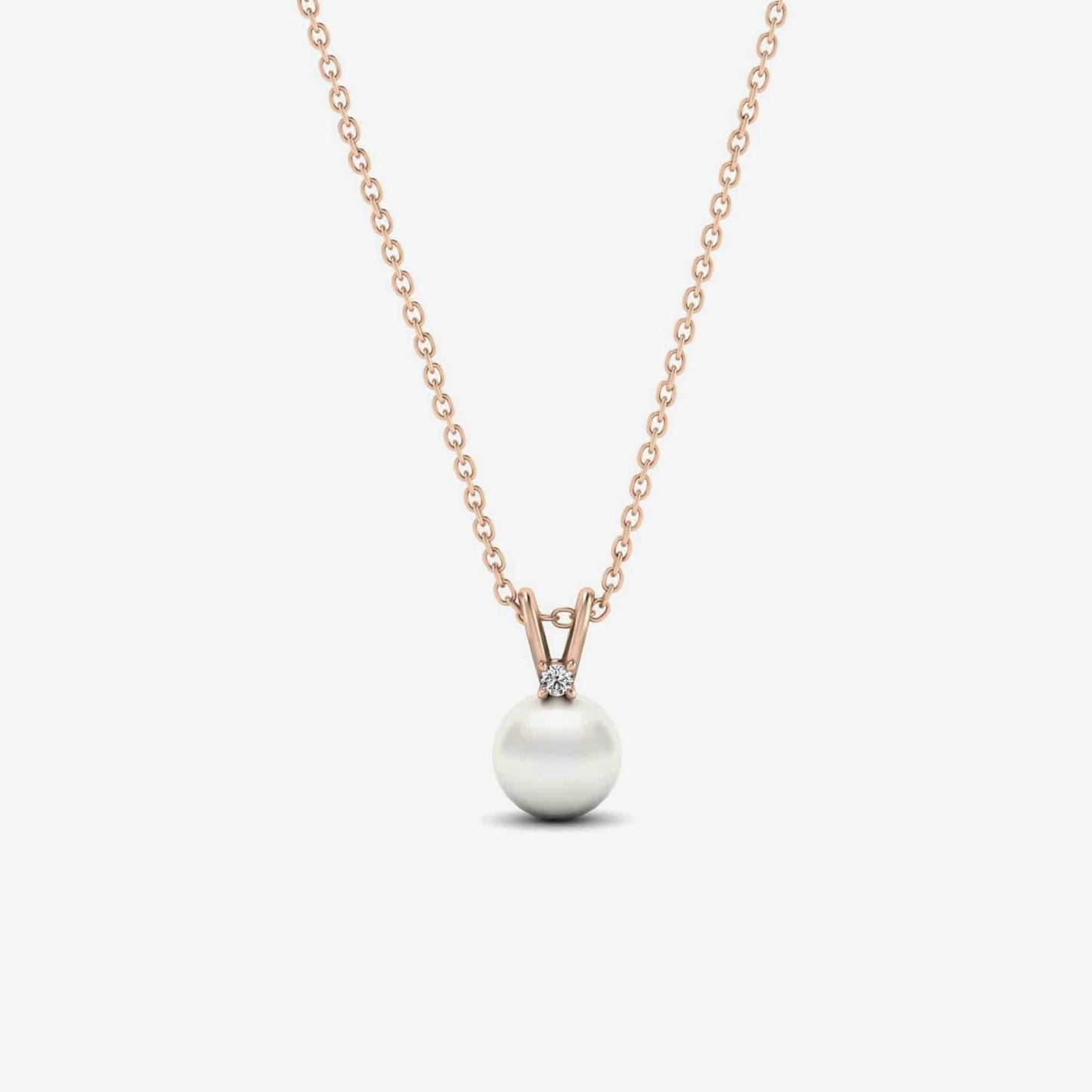 Diamond and Freshwater Cultered Pearl Pendant Necklace in 14K White Gold ((1/16 ct. tw. diamond and 8 mm pearl size)