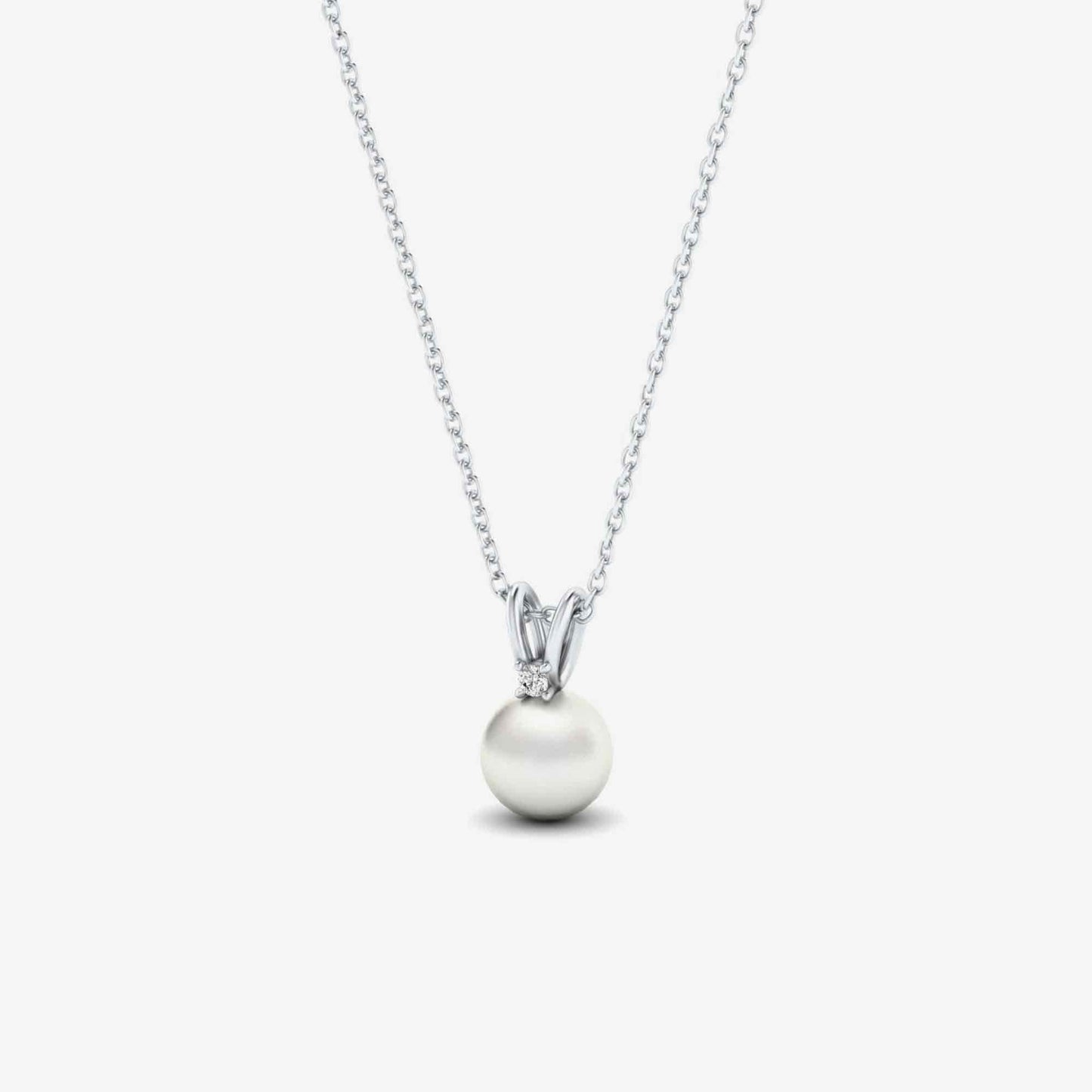 Diamond and Freshwater Cultered Pearl Pendant Necklace in 14K White Gold ((1/16 ct. tw. diamond and 8 mm pearl size)