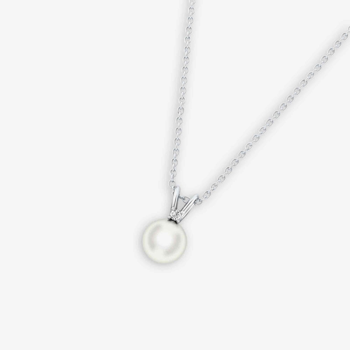 Diamond and Freshwater Cultered Pearl Pendant Necklace in 14K White Gold ((1/16 ct. tw. diamond and 8 mm pearl size)